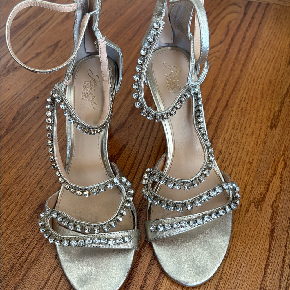 Jewel Badgley Mischka Silver Strappy Heels